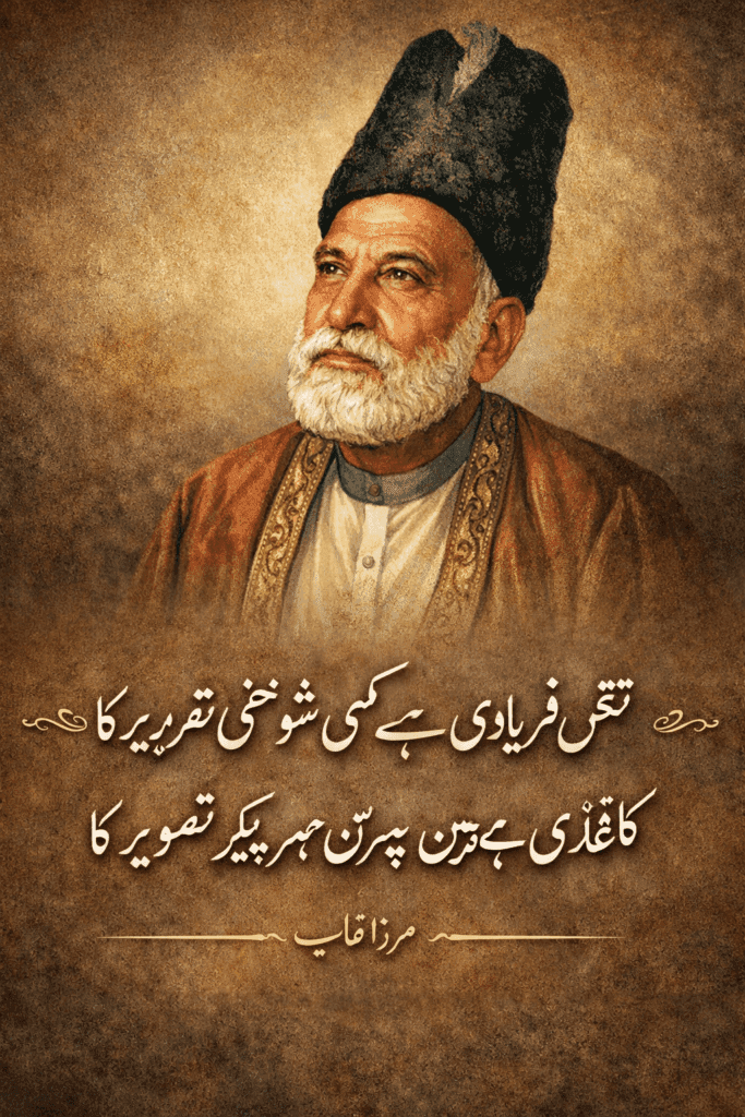 نقش فریادی ہے کس کی شوخی تحریر کا مرزا غالب شعر